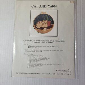 Country Appliques Cat & Yarn Hand or Machine Applique 14" Hoop Design